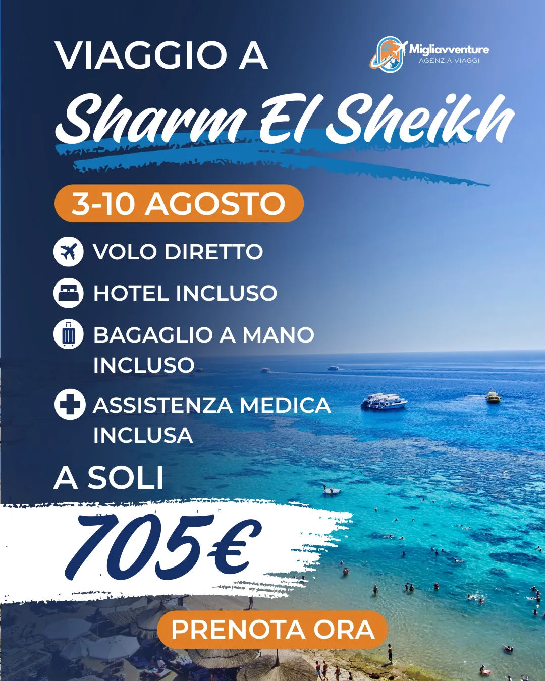 Sharm El Sheikh dal 3 al 10 Agosto – Volo Diretto + Hotel a soli 705€