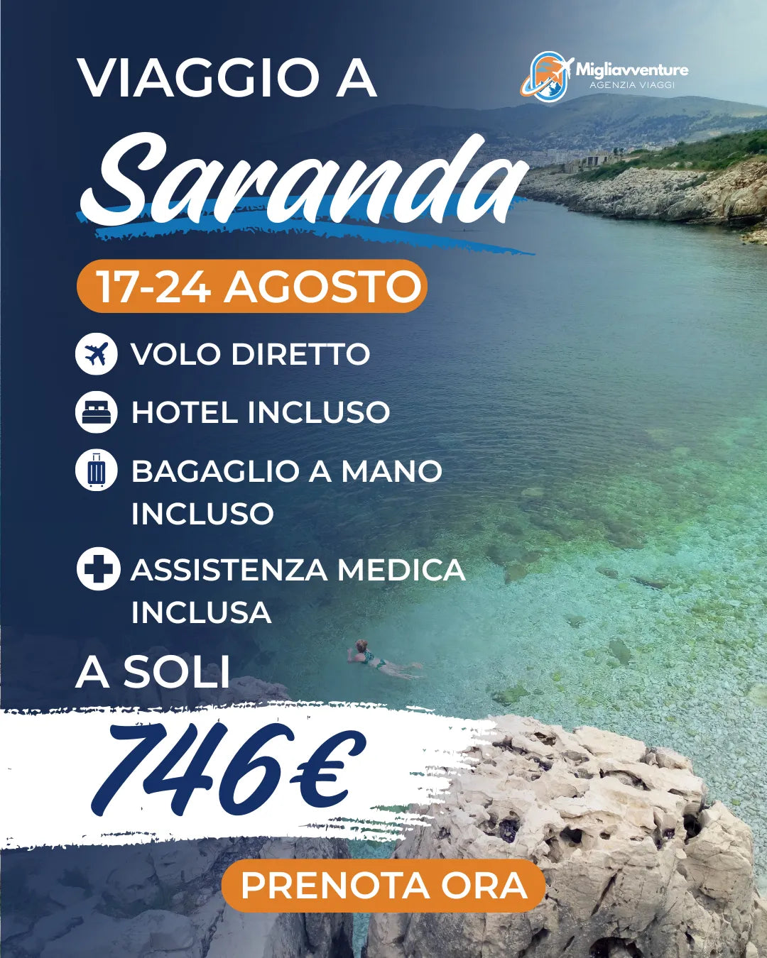 Saranda dal 17 al 24 Agosto – Volo Diretto + Hotel a soli 746€