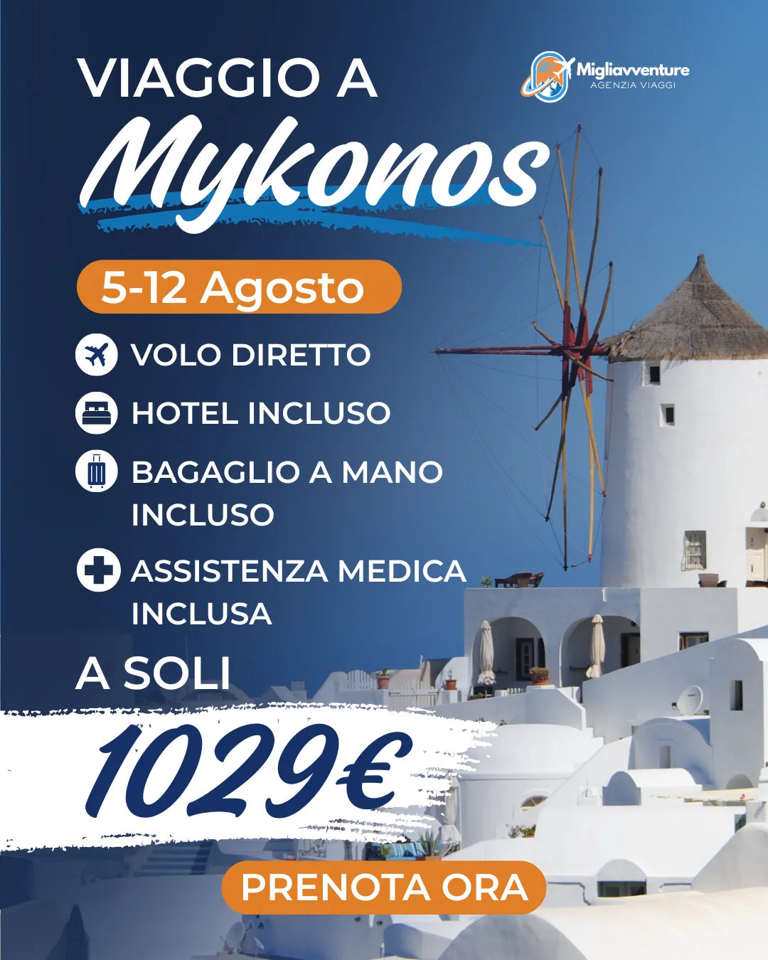 Mykonos dal 5 al 12 Agosto  – Volo Diretto + Hotel a soli 1029€