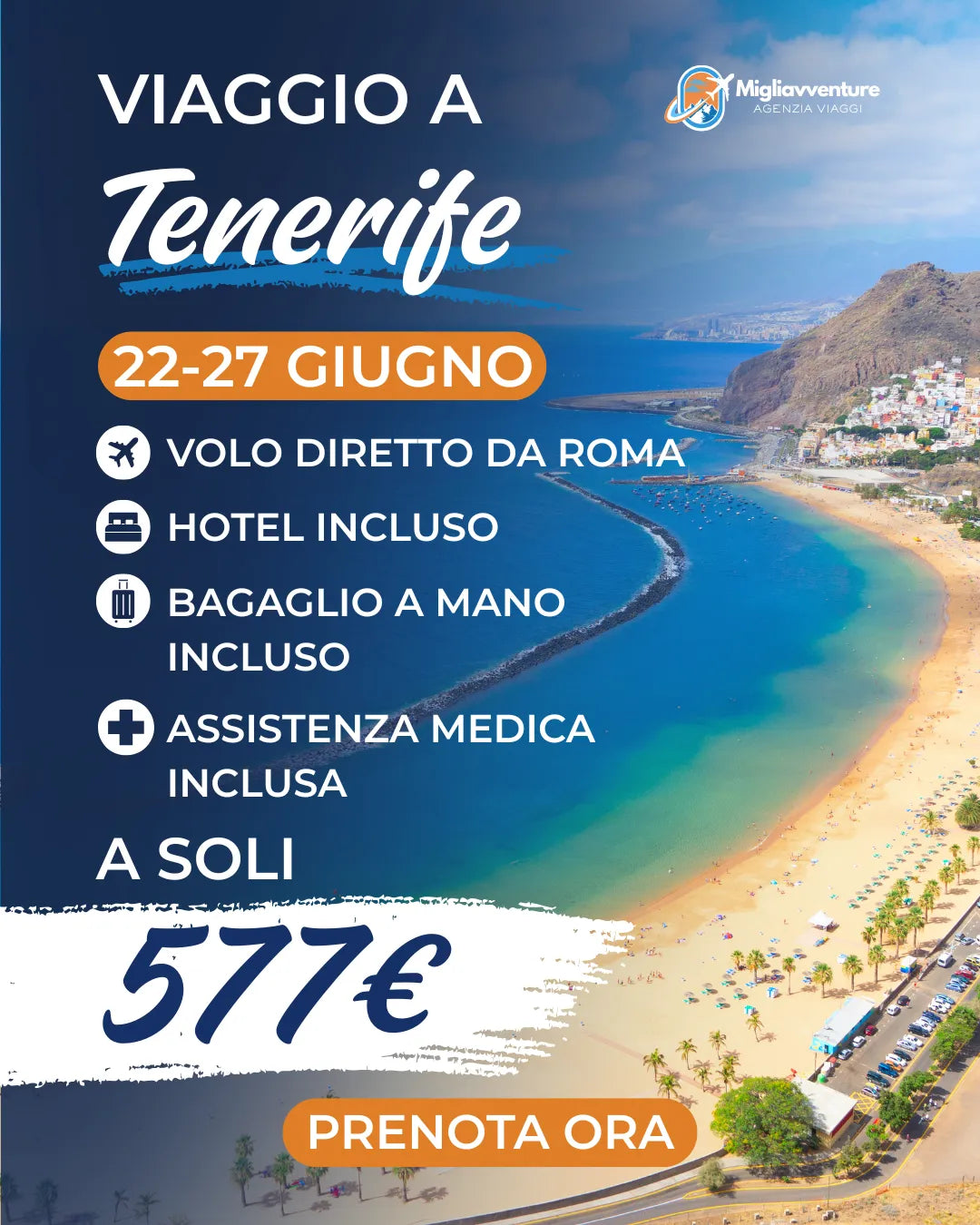 Tenerife dal 22 al 27 Giugno – Volo Diretto + Hotel a soli 577€