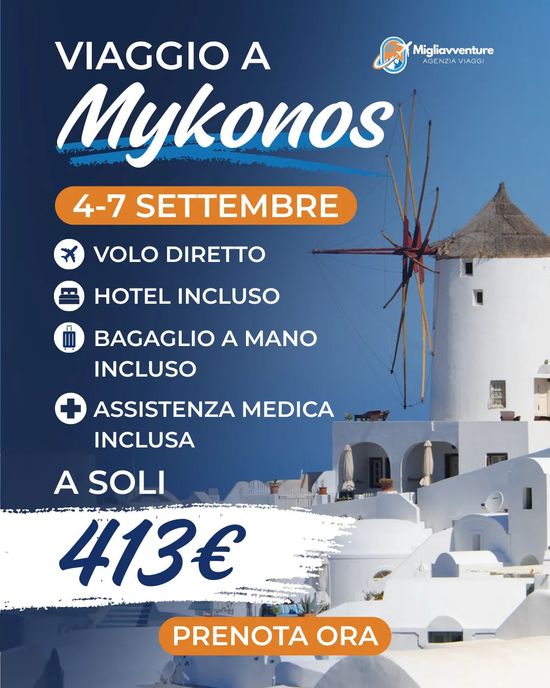 Mykonos dal 4 al 7 Settembre – Volo Diretto + Hotel a soli 413€