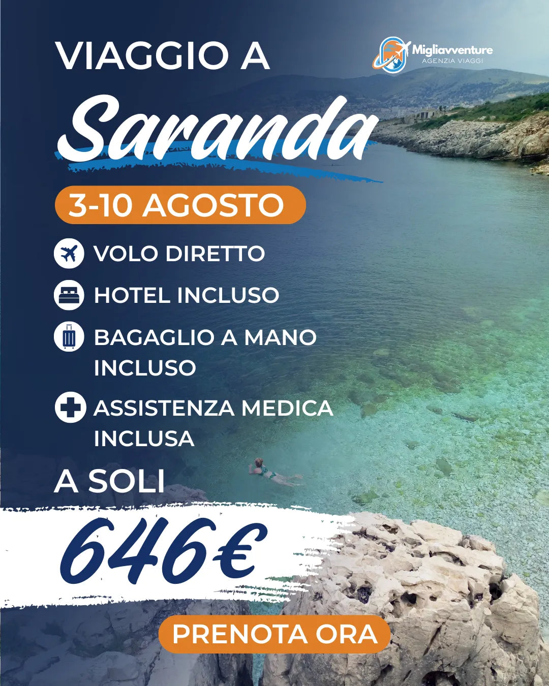 Saranda dal 3 al 10 Agosto  – Volo Diretto + Hotel a soli 646€